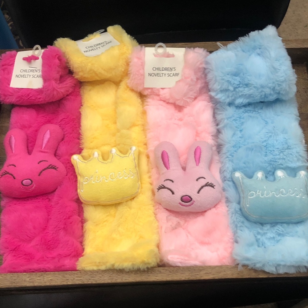 Prince Plush Kids Scarves in Pink, Yellow, Light Pink, Blue